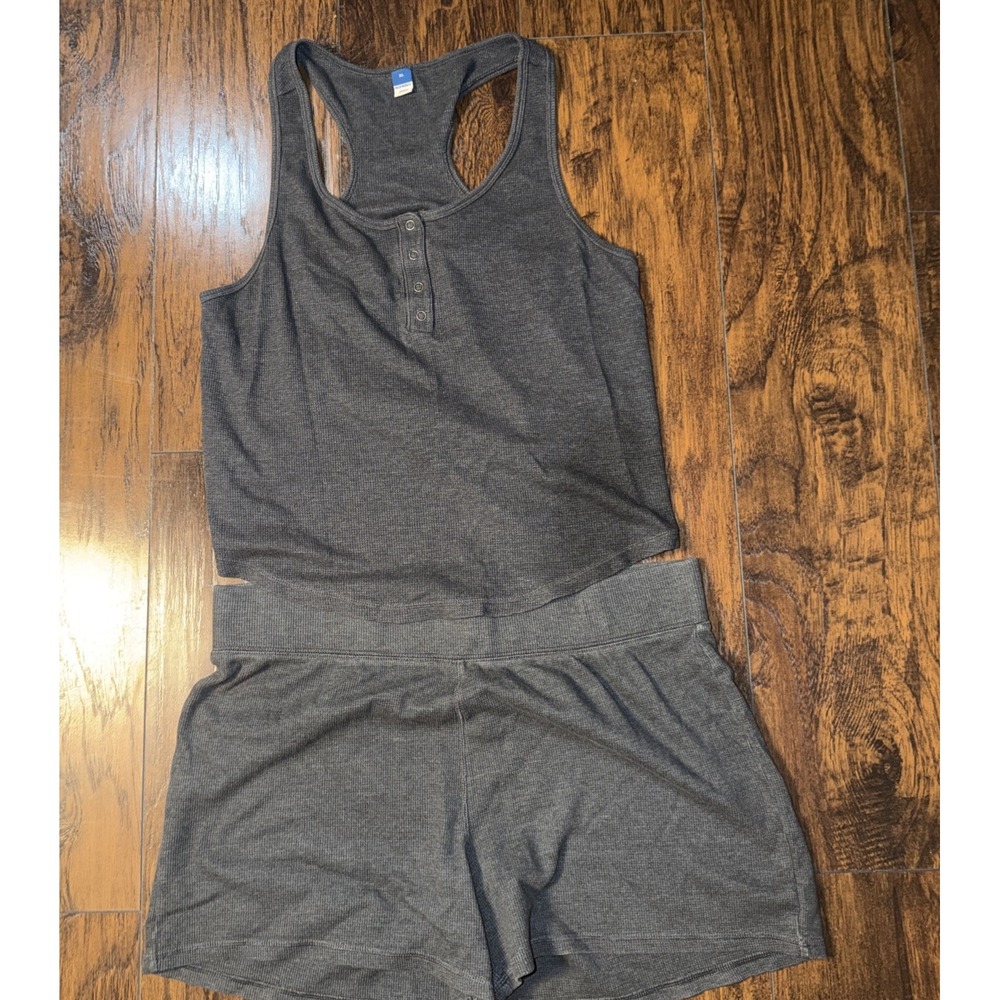 Old Navy 2PC Lounge Set Womens XL Grey Waffle Knit Tank Top Shorts